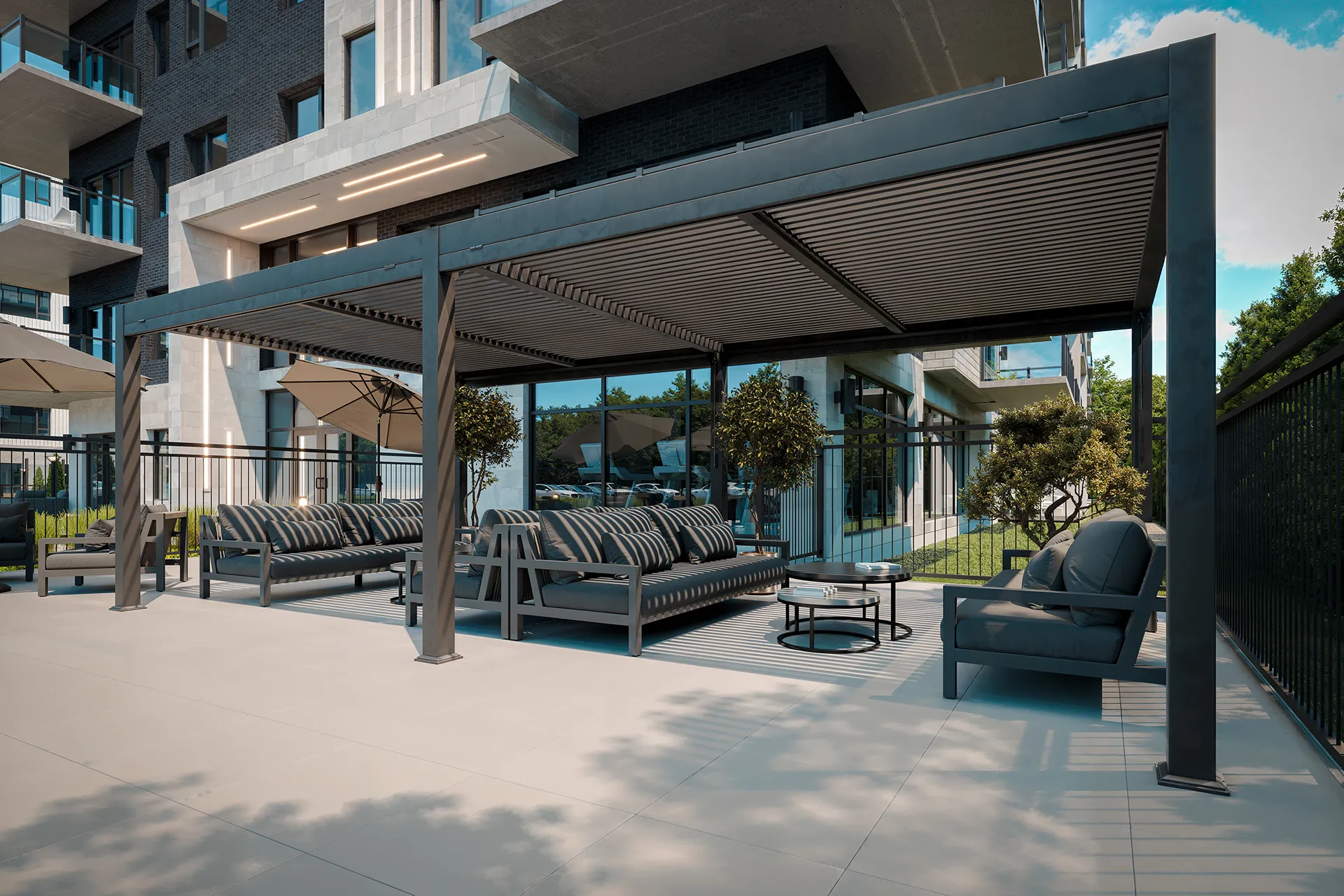 Condos à Saint-Constant avec nombreux espaces communs.